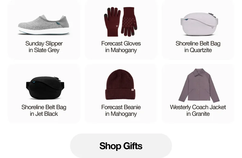 Product grid of Vessi gifts. Shop Gifts.