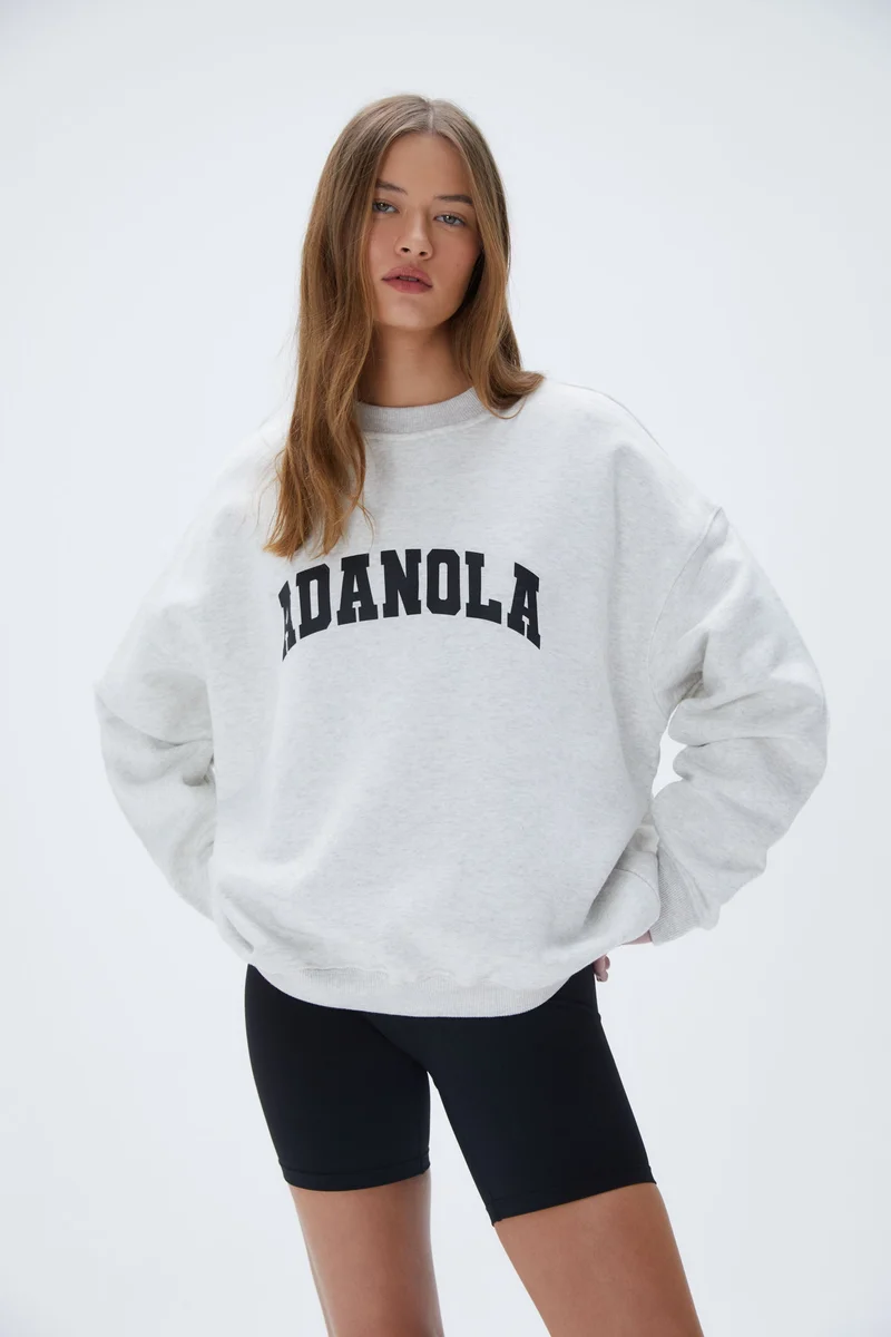 Image of Varsity Oversized Sweatshirt - Light Grey Melange/Black