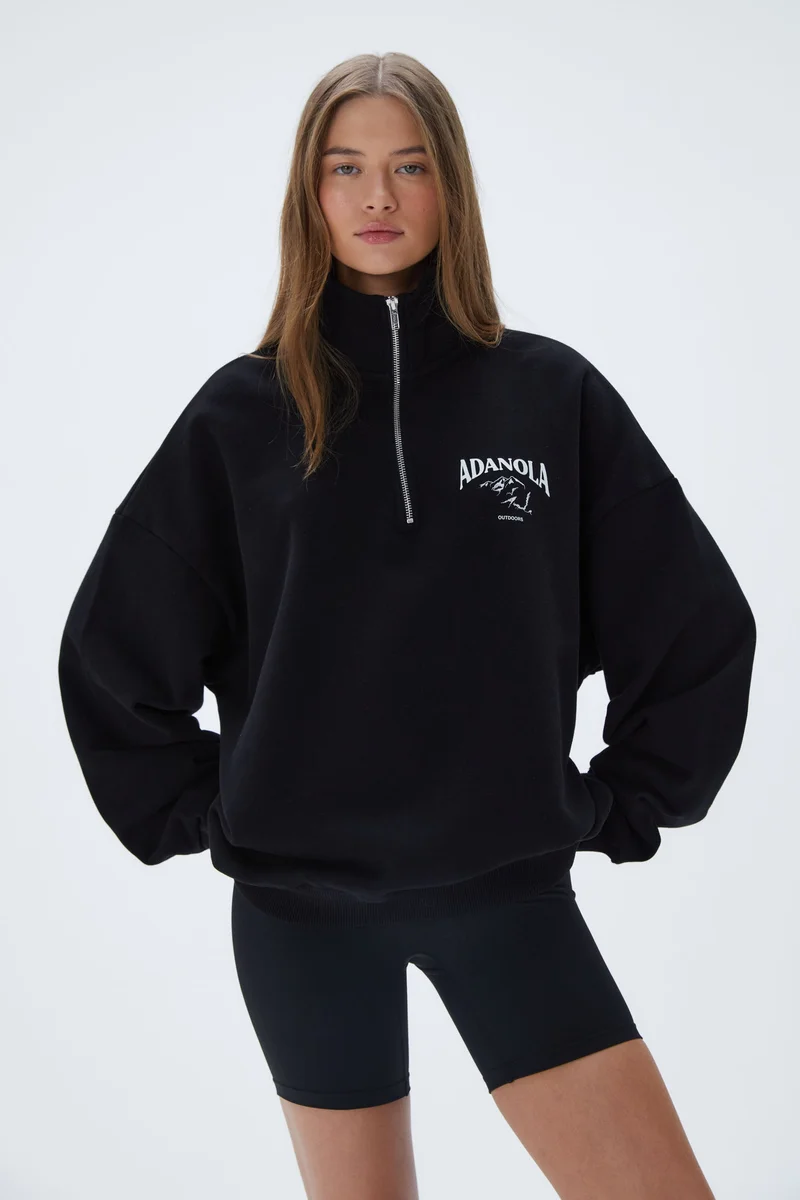 Image of Outdoors Oversized Funnel Neck Zip Sweatshirt - Black