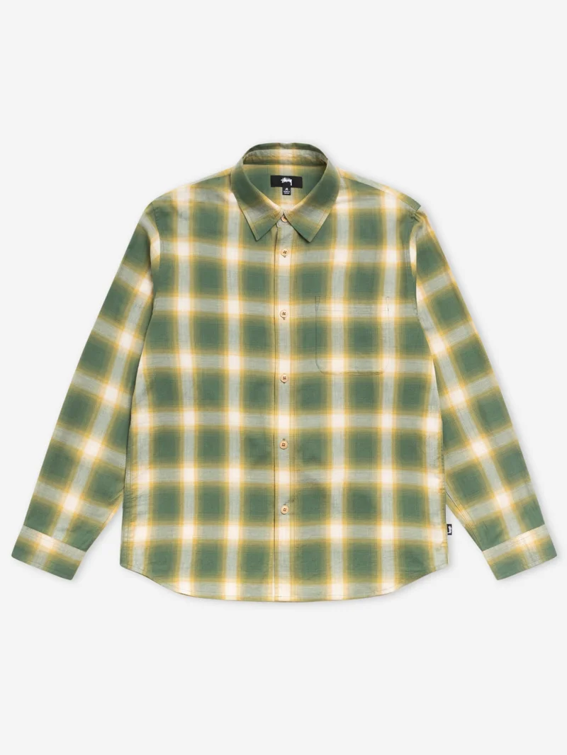 Image of Stussy Beach Ombre Plaid Shirt - Green
