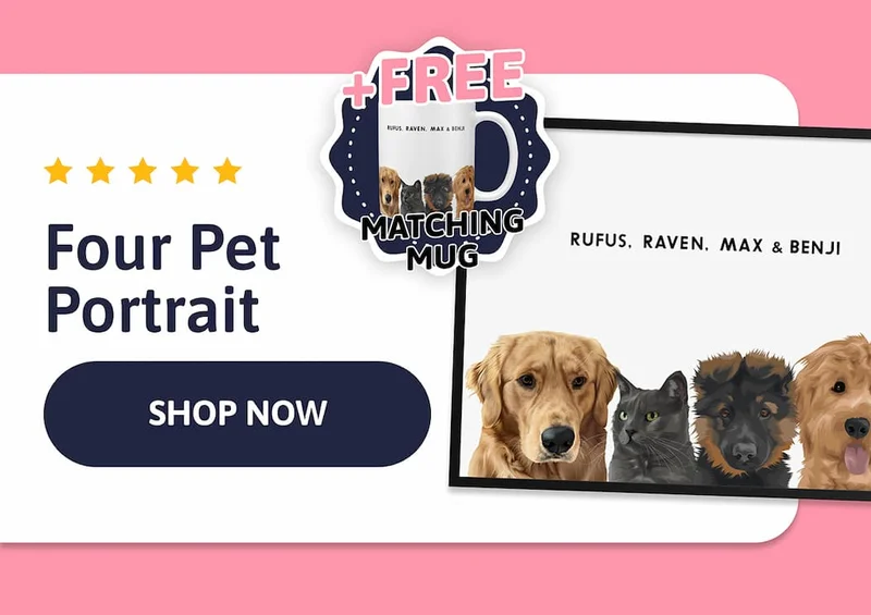 Modern Portrait - Four Pets + FREE MATCHING MUG