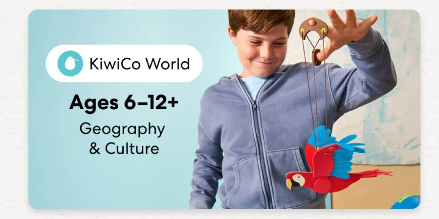 Child exploring KiwiCo World geography crate. Fun activities on culture and world exploration for ages 6–12+
