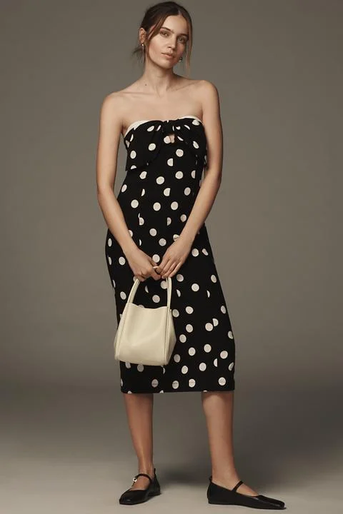 By Anthropologie Strapless Bow-Front Midi Dress