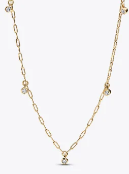 Pandora Era Bezel Lab-Grown Diamond Dangle Station Paperclip Chain Necklace