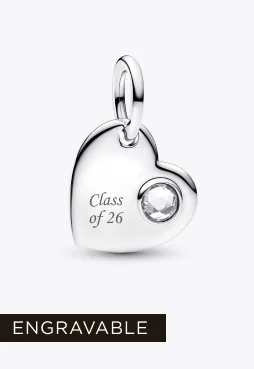 April Engravable Heart Clear Stone Dangle Charm