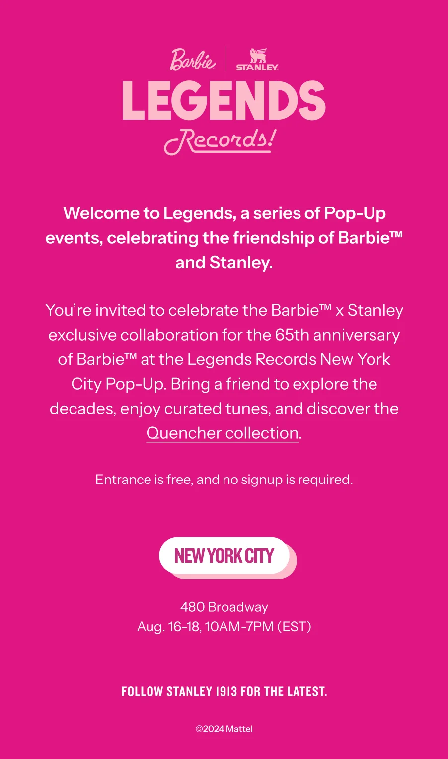 Bring a friend to explore the eras, enjoy curated tunes, and discover the Quencher collection.