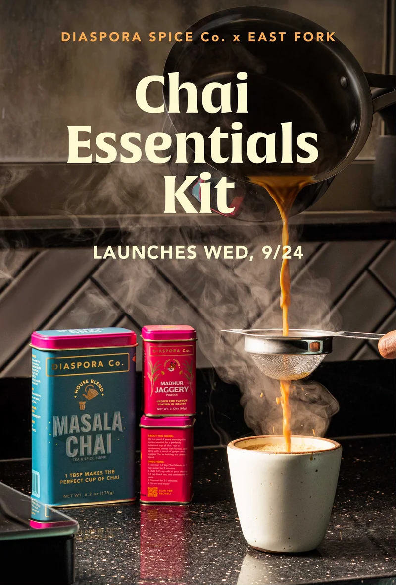 Diaspora Spice Co. x East Fork Chai Essentials Kit. Launches Wed, 9/24