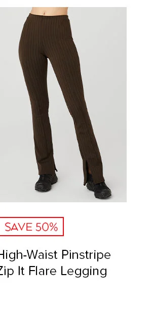 HIGH-WAIST PINSTRIPE ZIP IT FLARE LEGGING