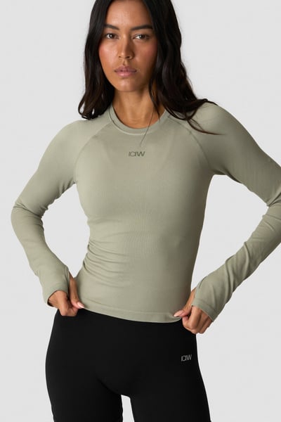Image of Sculpt Seamless Ribbed LS Light Khaki Green