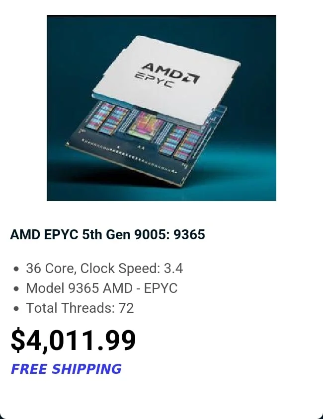 AMD EPYC 5th Gen 9005: 9365