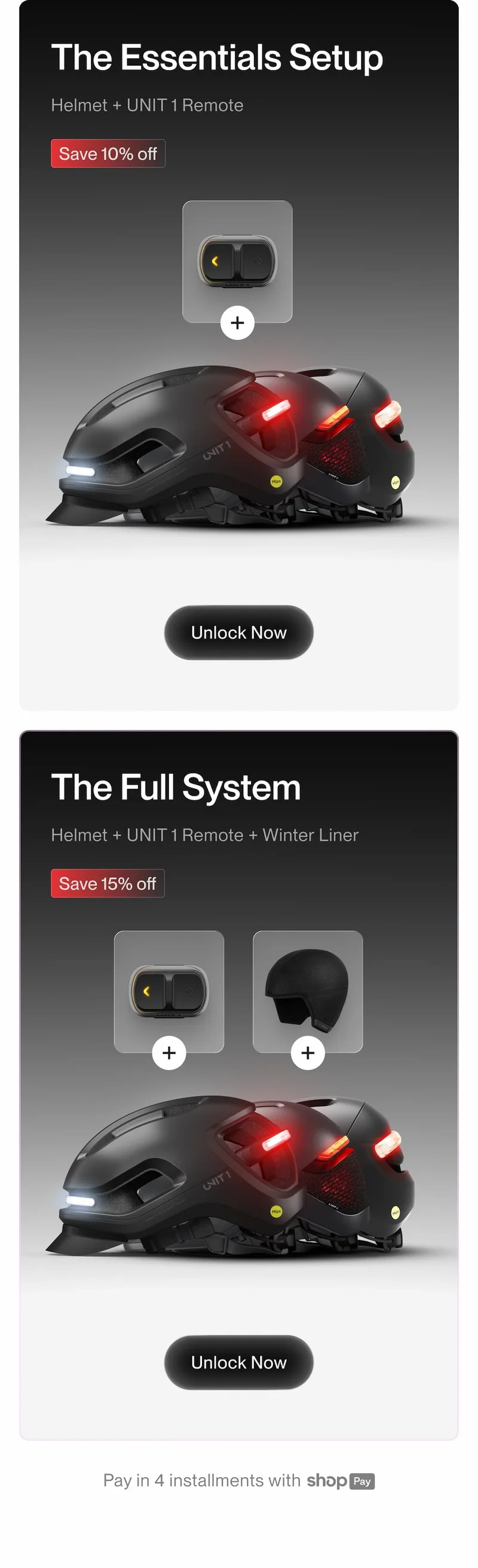Bundle offers: Essentials Setup save 10% off, Full System save 15% off, Unlock Now.