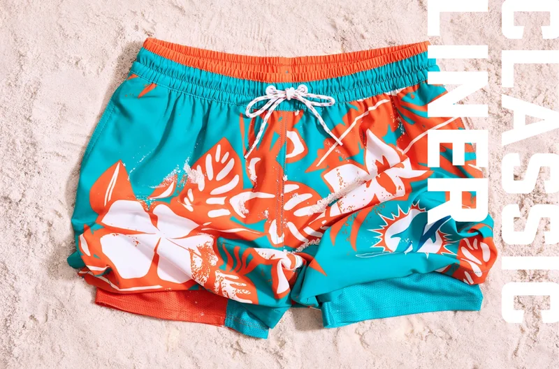 NFL Lined Classic Swim Trunk: The Dolphins Deep End Zones 5.5"