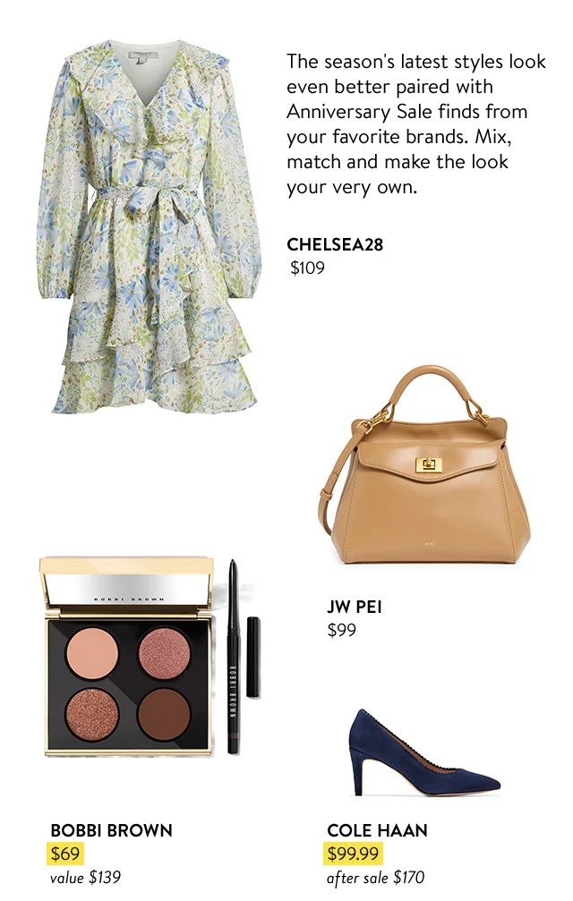 Chelsea28 dress. JW Pei handbag. Bobbi Brown palette. Cole Haan pumps.