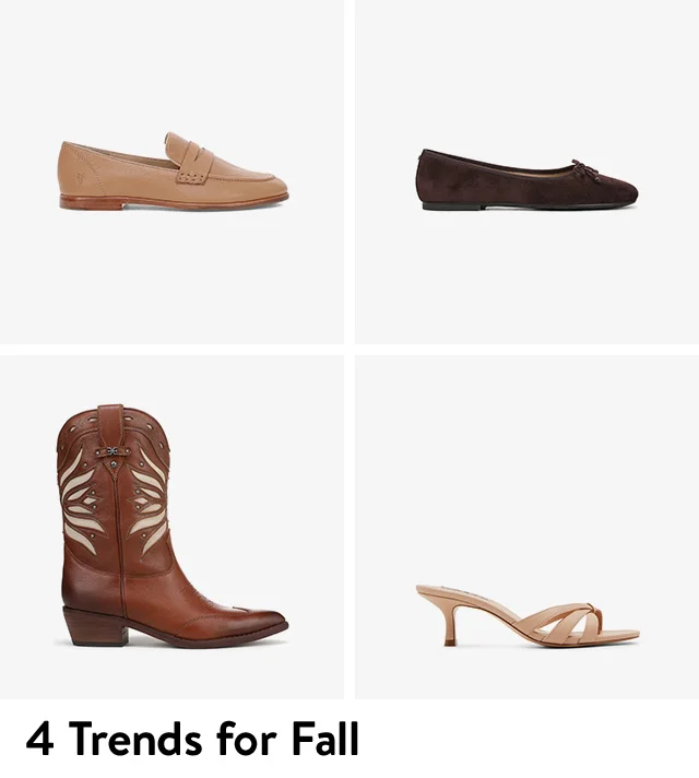 A loafer, sandal, ballet flat and Western boot.