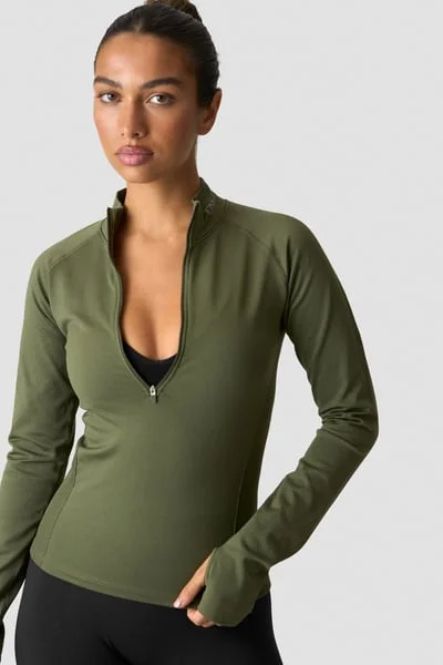Image of Define Thermal Seamless 1/2 Zip LS Dark Khaki Green