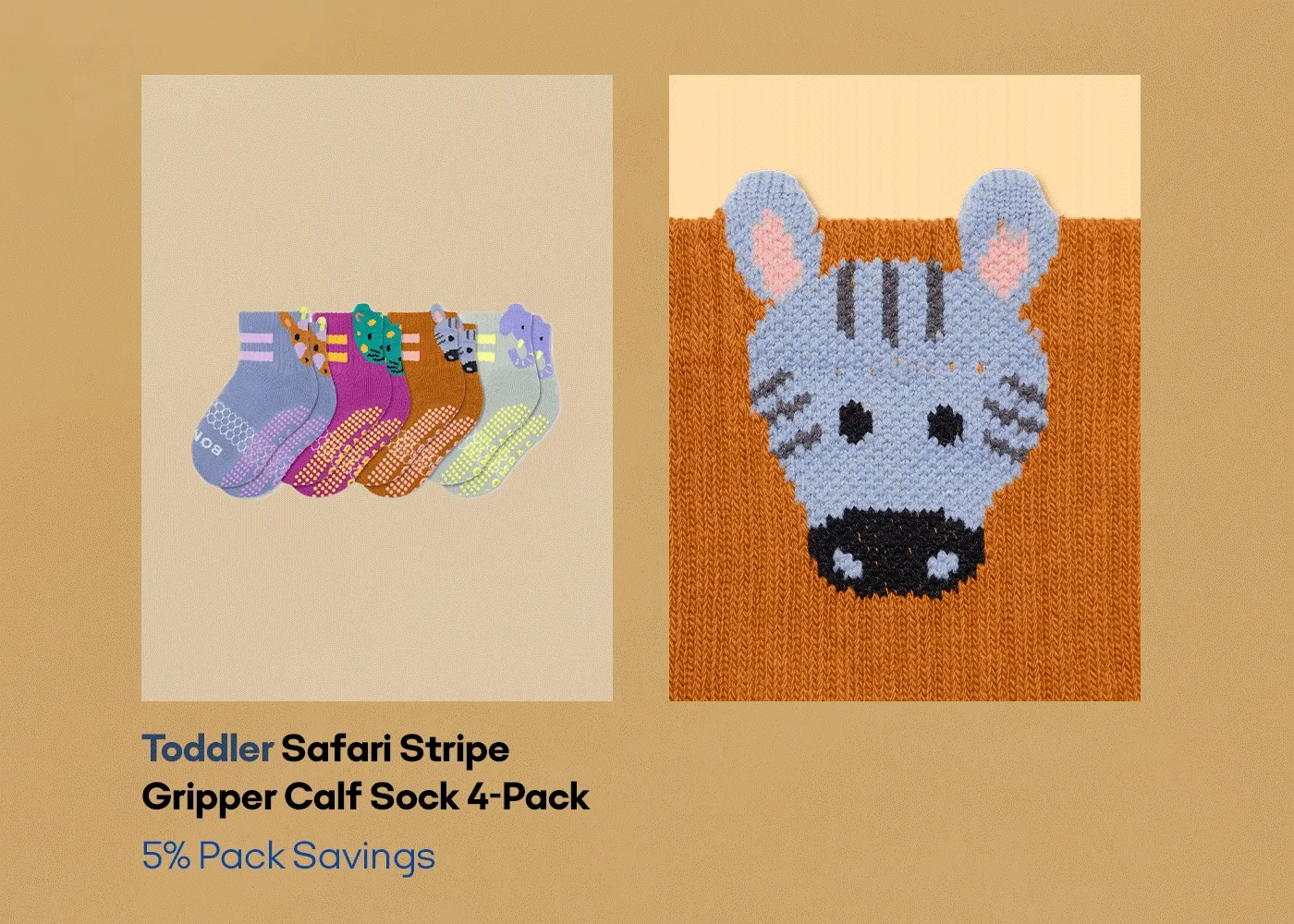 Toddler Safari Stripe Gripper Calf Sock 4-Pack 5% Pack Savings