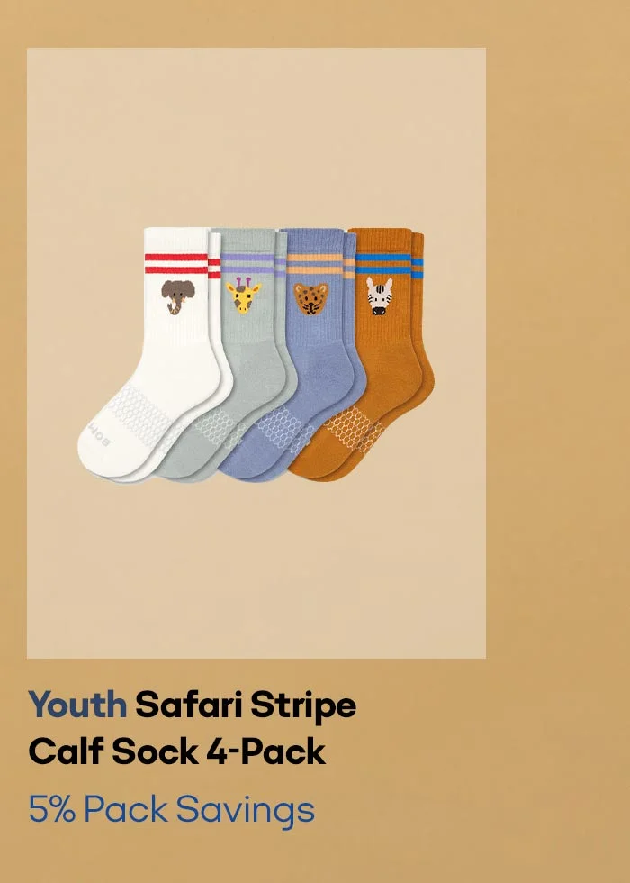 Youth Safari Stripe Calf Sock 4-Pack 5% Pack Savings