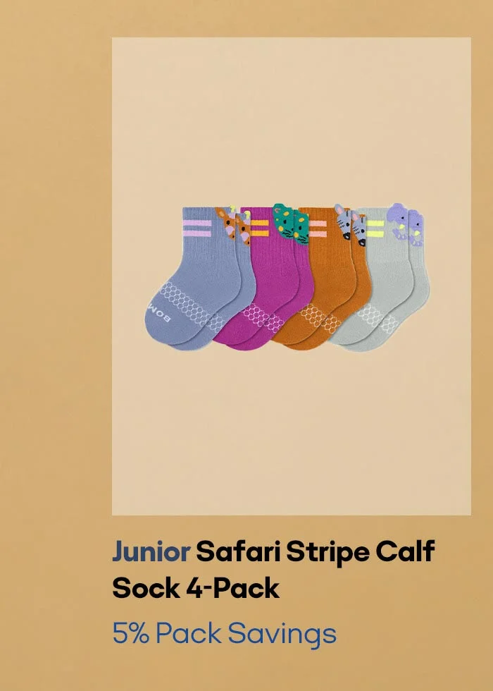 Junior Safari Stripe Calf Sock 4-Pack 5% Pack Savings