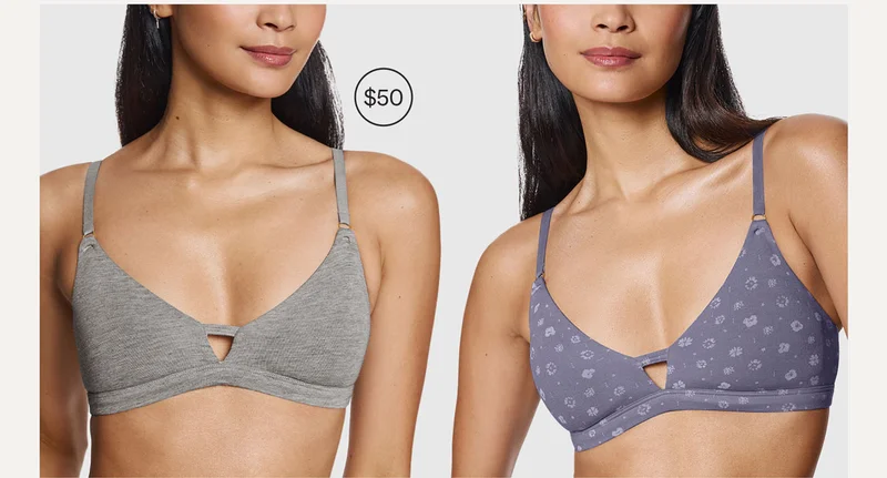 Supima® Cotton Wirefree Bra&nbsp;in Heather Grey and Flora
