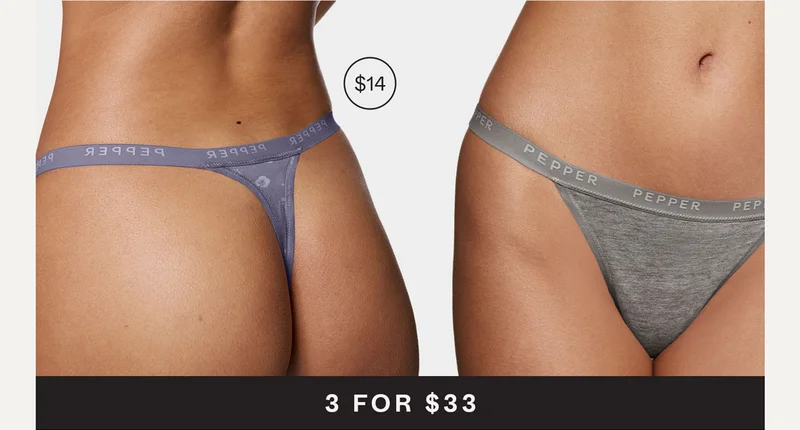 Supima® Cotton String Thong in Flora and Heather Grey