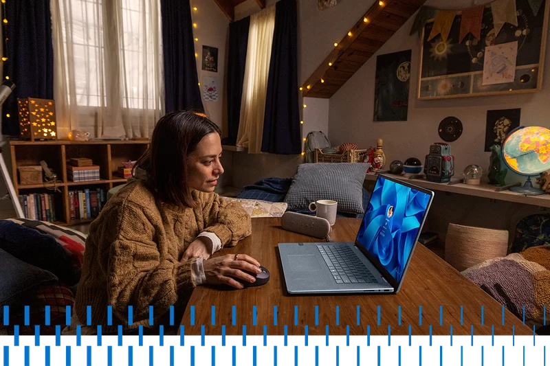 Happy Young Woman Working From Home Dining Table