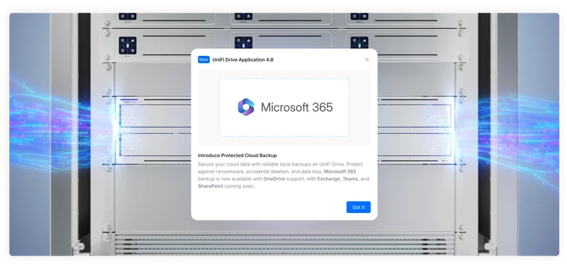 UniFi Drive now becomes a true business-grade backup platform, effortlessly archiving your Microsoft cloud data off-cloud to protect against ransomware attacks.