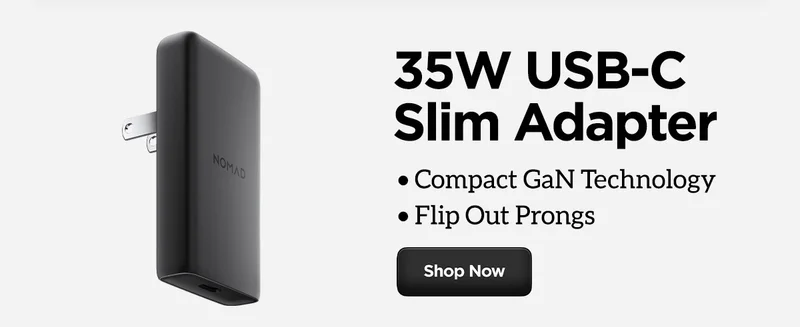 35W USB-C Slim Adapter. Compact GaN Technology, Flip Out Prongs