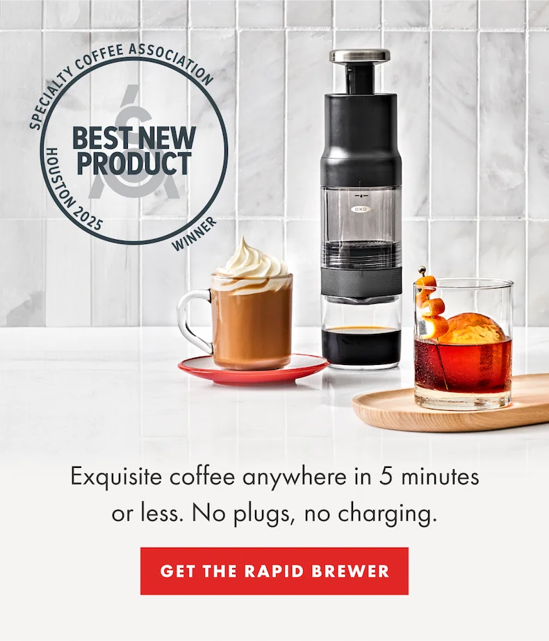 Exquisite coffee anywhere in 5 minutes or less. No plugs, no charging.