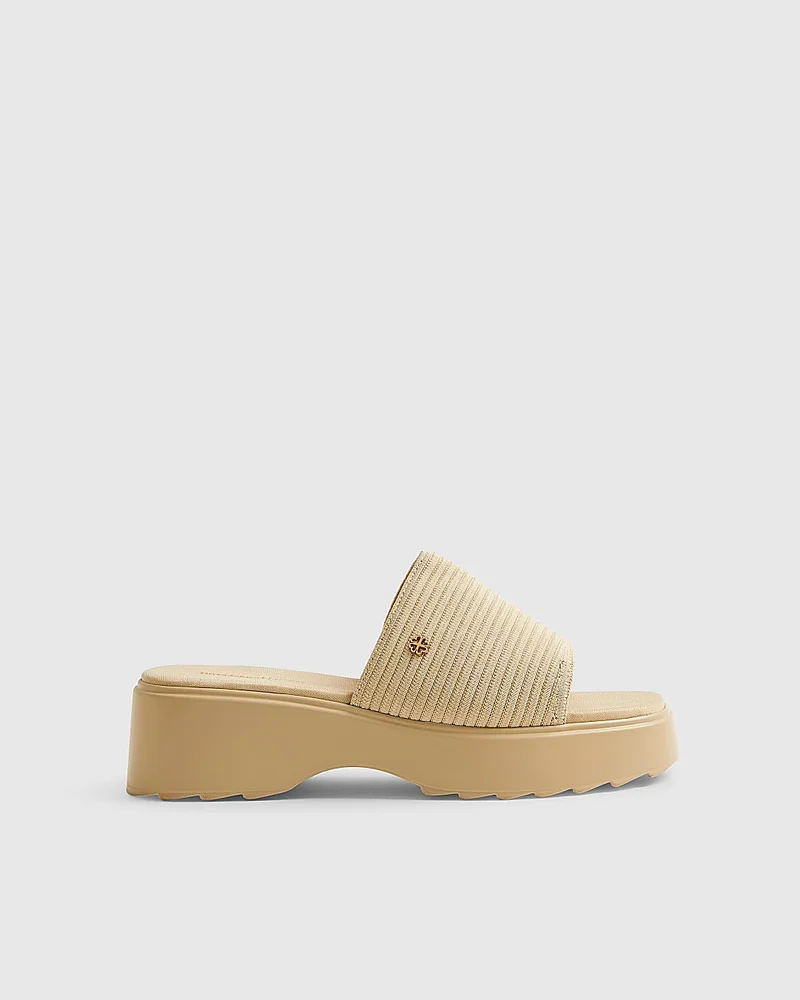 Womens Beige Knitted Mule Flatform Sandals