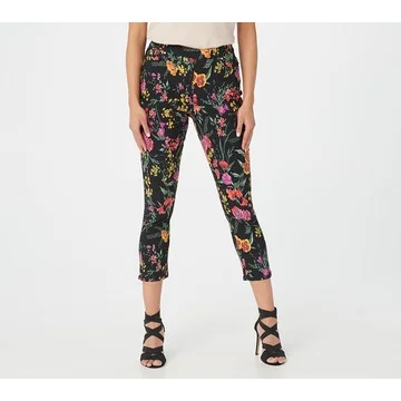Susan Graver Regular Printed Uptown Stretch Pull-On Crop Pants
