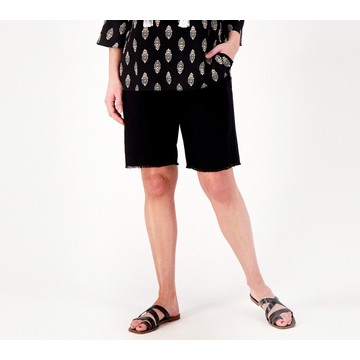 Susan Graver PURE Regular Linen Blend Bermuda Shorts with Frayed Hem