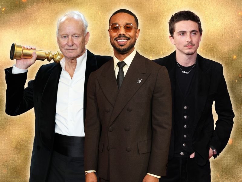 Image may contain: Michael B. Jordan, Stellan Skarsgård, Timothée Chalamet, Blazer, Clothing, Coat, Jacket, and Formal Wear