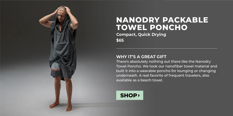 Nanodry packable towel poncho