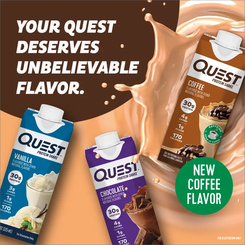uest Protein Shakes, available in vanilla, salted caramel, chocolate, and coffee