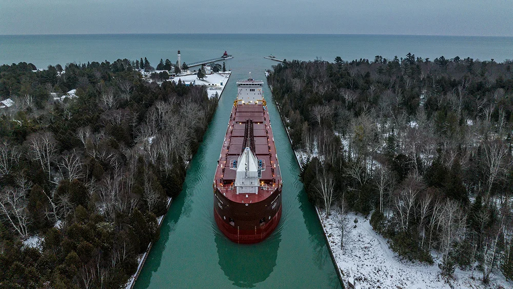 The Mark W Barker coming into Sturgeon Bay through the shipping canal.