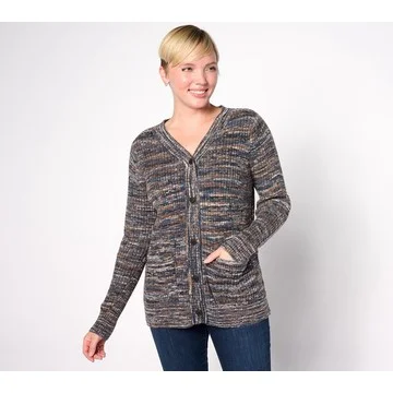 LOGO by Lori Goldstein Long-Sleeve Space Dye Cardigan