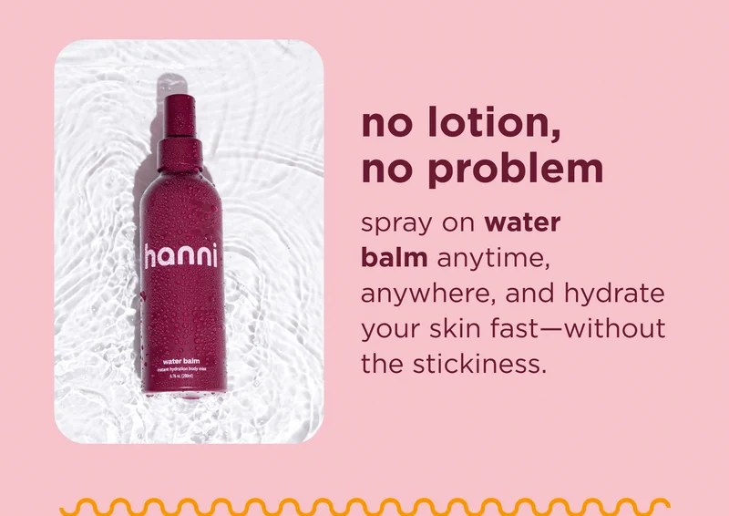 no lotion, no problem spray on water balm anytime, anywhere, and hydrate your skin fast—without the stickiness.