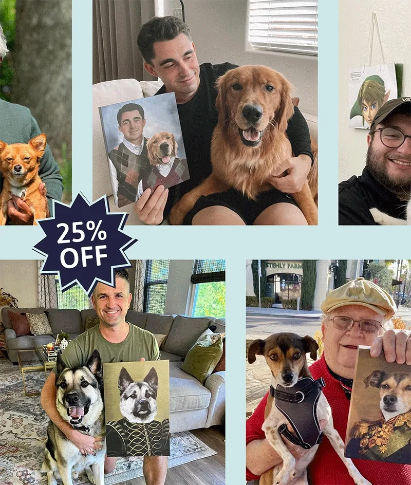 Customer photos of dog dads and their portraits