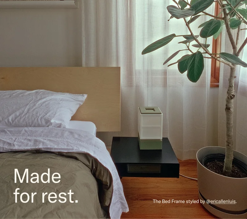 Made for rest. At home with The Floyd Bed + Headboard and Bedside Table Add-On