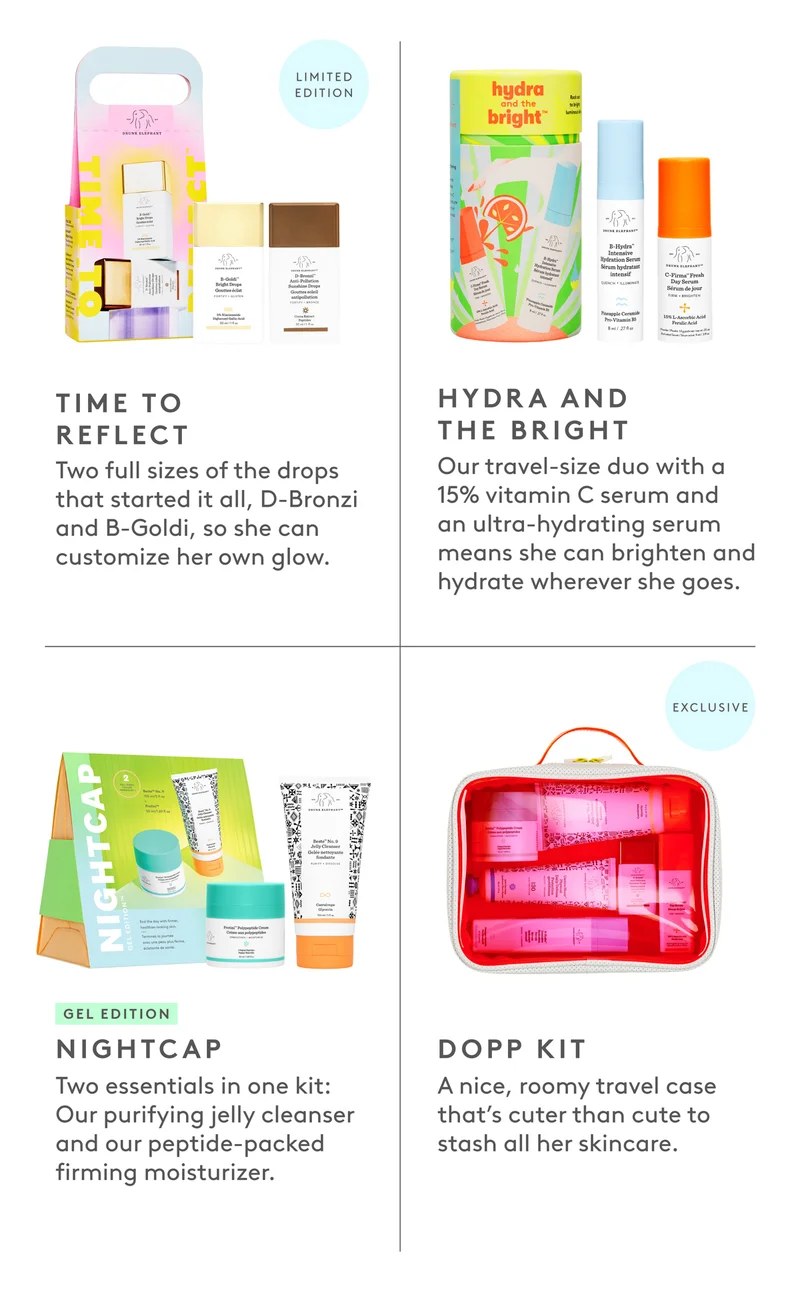 Shop Time to Reflect Kit, Hydra and the Bright, Night Cap, and Dopp kIt.
