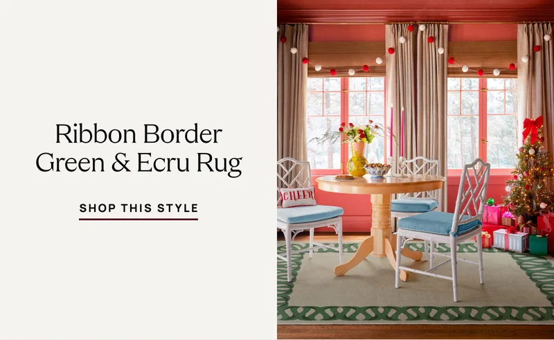 Ribbon Border Green & Ecru Rug