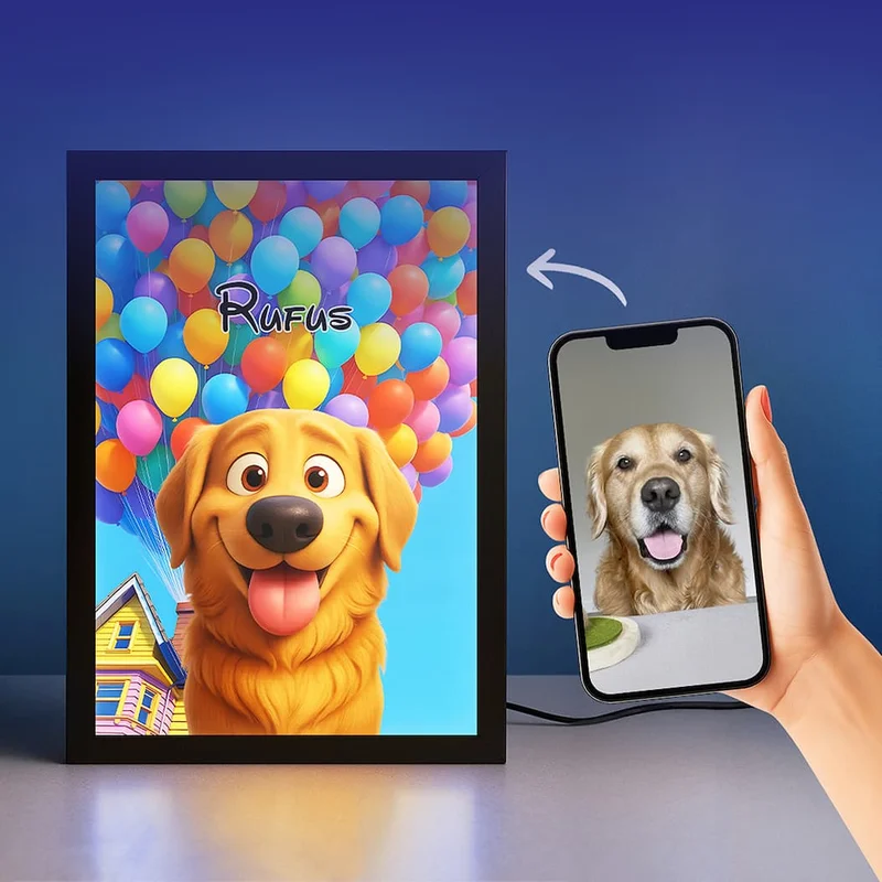 Mock up of a Magical Pet Portrait Night Light with a Balloon background