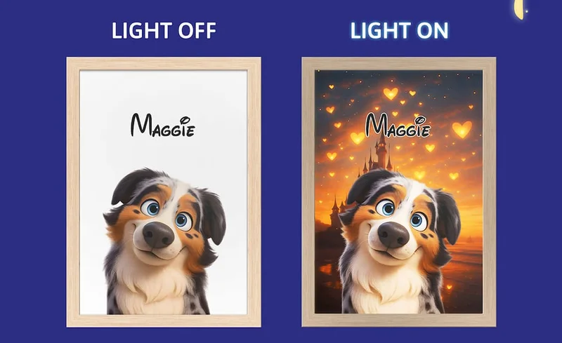 A side by side comparison of a portrait with the LED light off and the LED light on