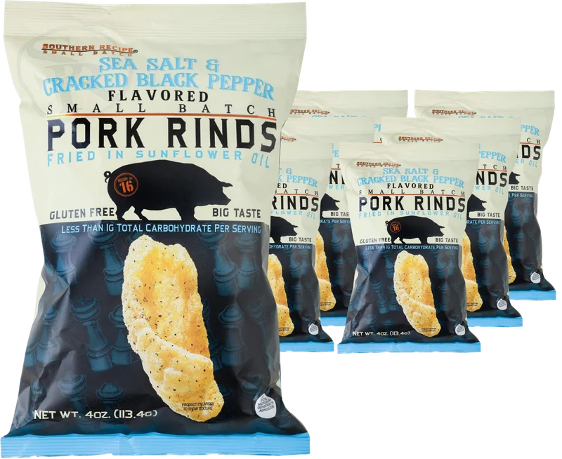 Image of Southern Recipe Small Batch Sea Salt and Cracked Pepper Pork Rinds (6 Pack)