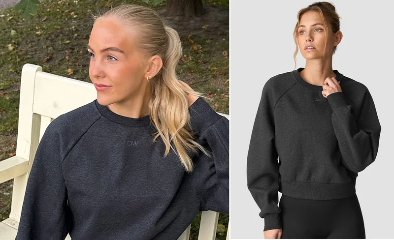 Everyday Cropped Crewneck Wmn Grey Melange