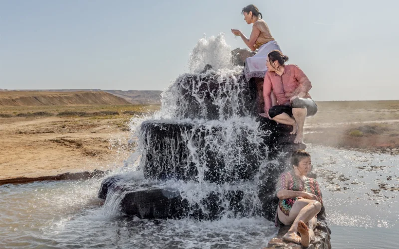 A thermal spring, visited by locals for its reputed healing properties, bubbles up through the otherwise parched lake bed of the former Aral Sea in Kazakhstan.