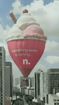 A giant ice cream sundae hot air balloon