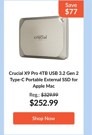 Crucial X9 Pro 4TB USB 3.2 Gen 2 Type-C Portable External SSD for Apple Mac