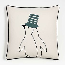 Arctic Friend Penguin 23"x23" Holiday Throw Pillow with Down-Alternative Insert by Joan Anderson