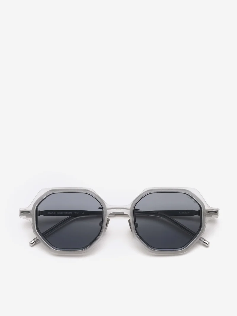 Image of A.SOCIETY Charlie Sunglasses  - Silver-Crystal/Blue Blocking Lens & Grey Clip on Sun